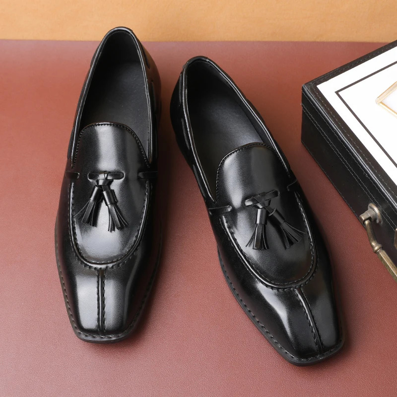 Mens Casual Business Leather Shoes Men Fashion Tassels Wedding Party Loafers Mens Classic Retro British Style Slipon Flats 251023