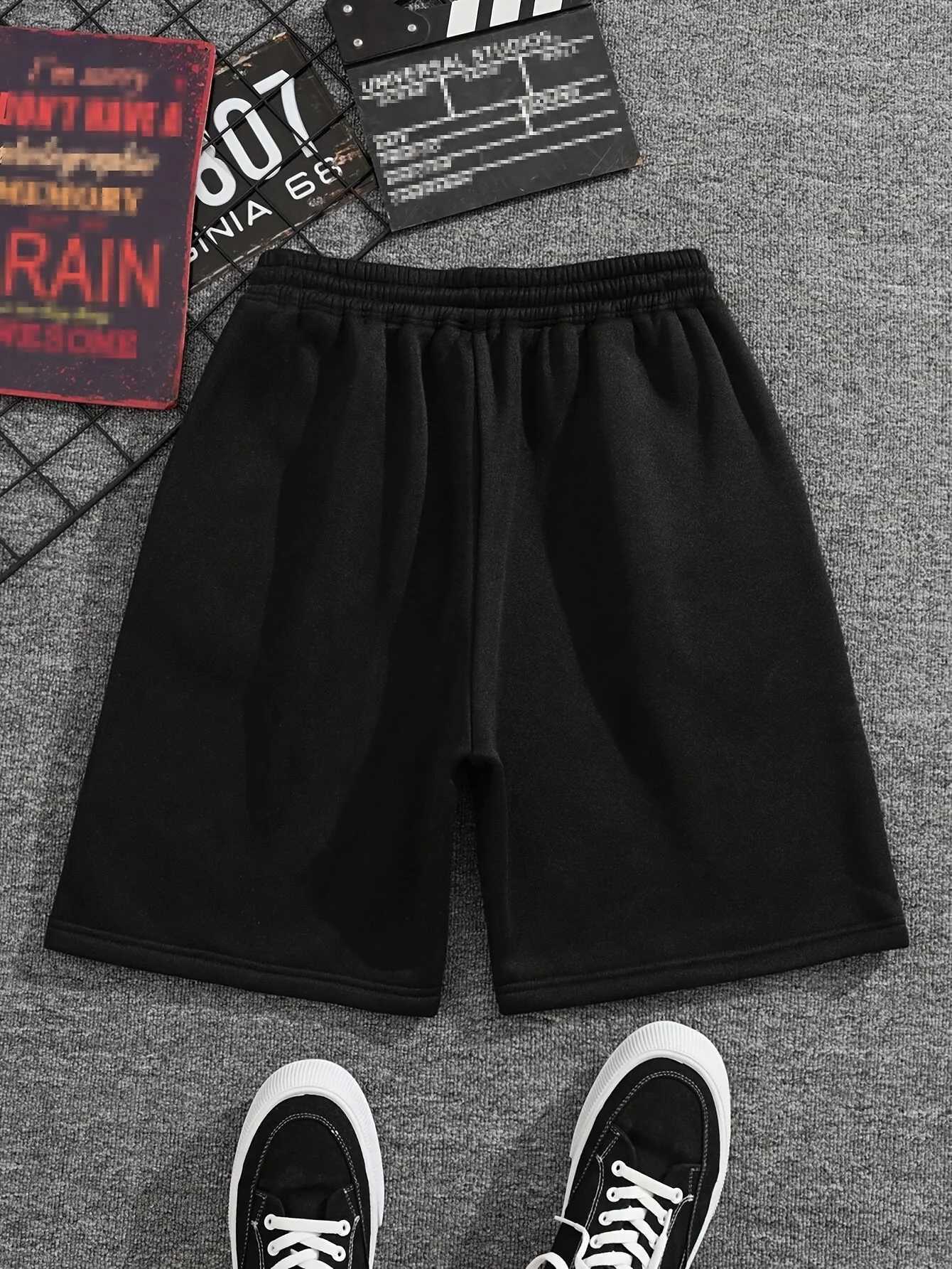 New Mens Casual Athletic Shorts Black with Gothic Cross Print Elastic Waistband Drawstring Lightweight Regular for Casual TopsXJ251025