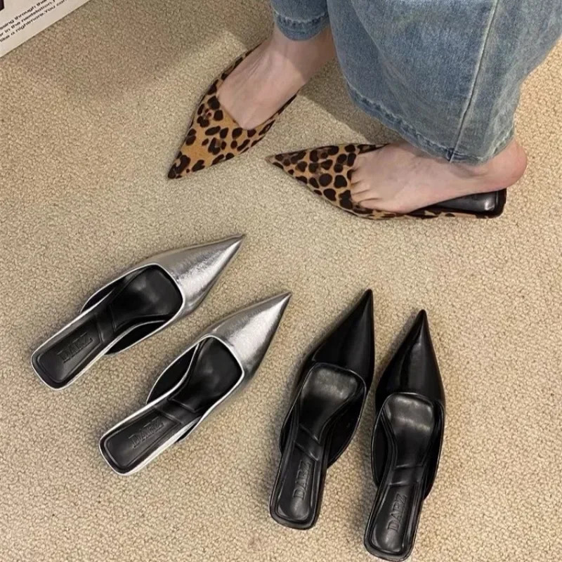 Pointed Toe Mules Fashion Leopard Print Women Slippers Casual Womens Shoes Women Low Heels Elegant Ladies Outdoor Slide 251023