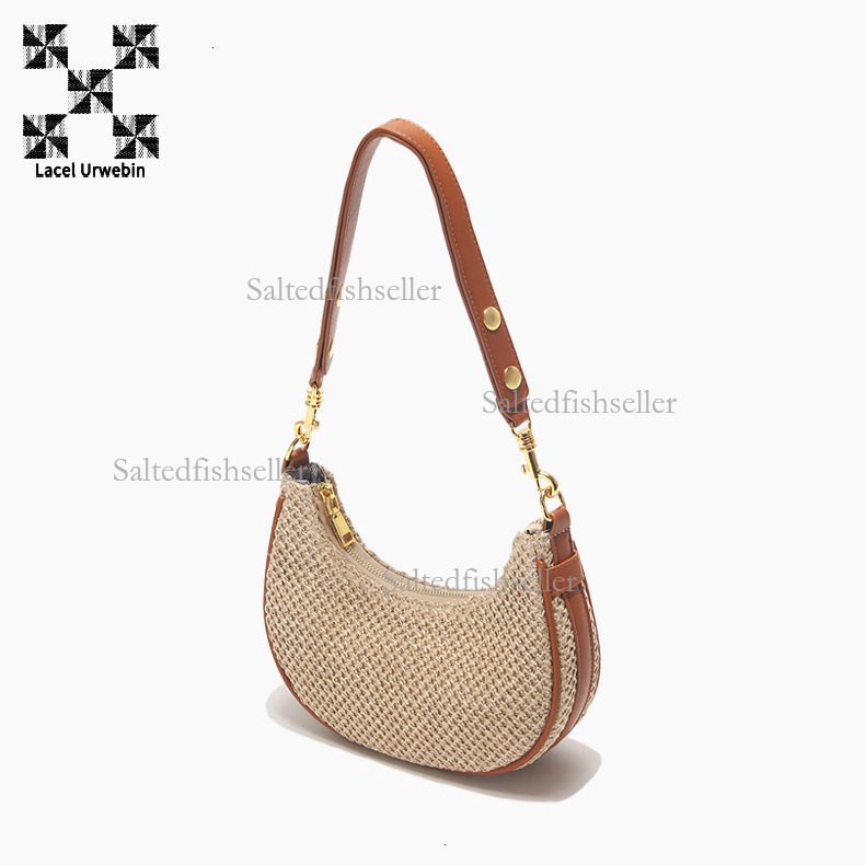 Lacel Urwebin Summer New Straw Woven Moon Bag 2023 Korean Version Versatile Shoulder Underarm Bag for Women Niche Crossbody Bag Free shipping