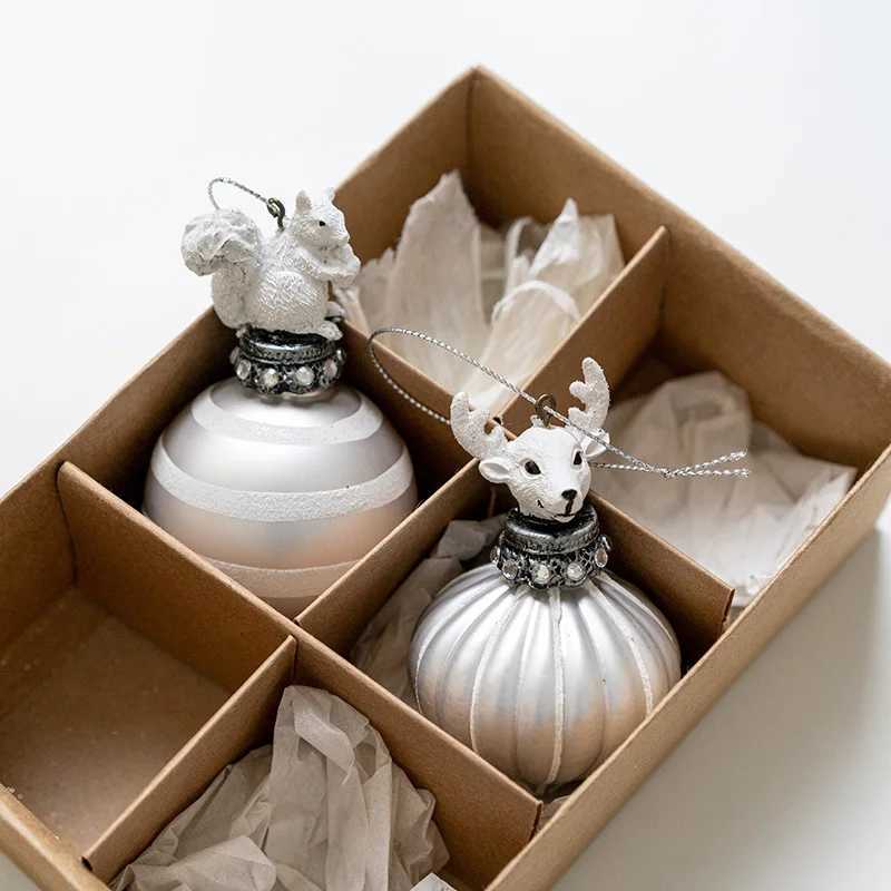 1PCS Christmas Decoration Glass Ball Shaped Pendant Squirrel Water Drop Pendant Christmas Tree Decoration Jewelry Box C251024