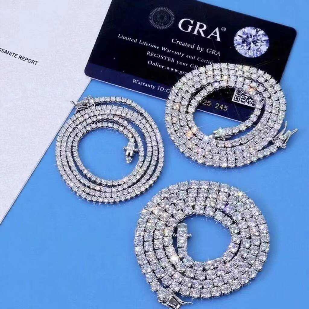 Wholesale Hip Hop Women Tennis Necklace 925 Silver Men Iced Out Moissanite Jewelry Chain VVS D Color Diamond Link Chain Necklace