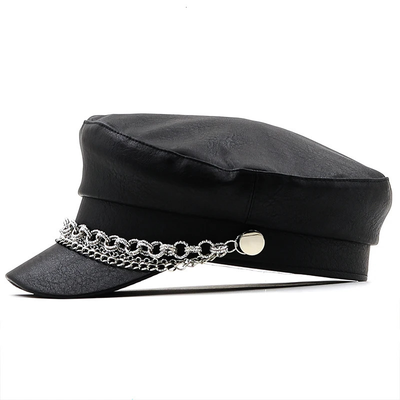 Women Ladies Autumn Winter Beret Hat PU Leather British Style Flat Top Octagonal Cap Adjustable Female Hat 251023