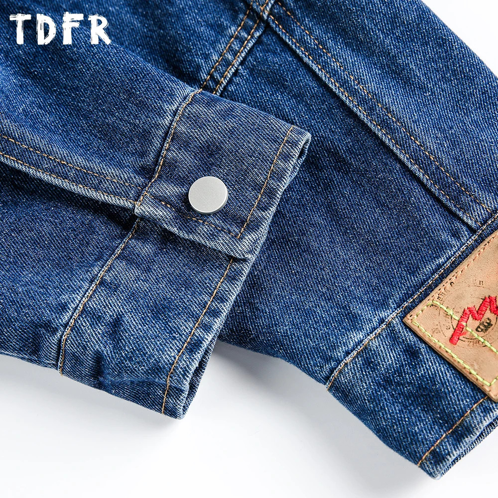 Zipper Decoration Denim Jacket Mens Spliced Retro Washed Distressed Stand Collar Long Sleeve Loose Jeans Man 251017