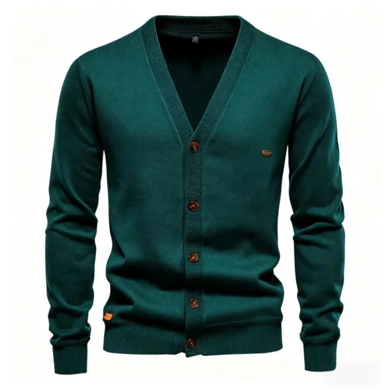 Mens Merino Wool Cardigan Business Casual Solid Color Knit Sweater for Autumn Winter Made in Italy 251015