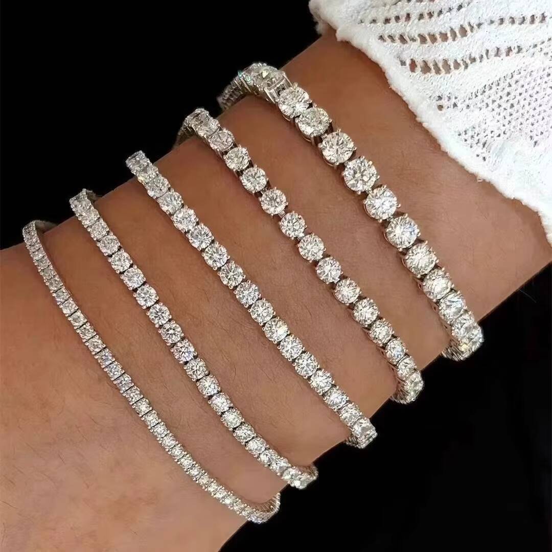 Fashion 2mm6mm VVS Moissanite Diamond Tennis Bracelet Luxury Womens Men Gold 925 Sterling Silver Lab Grown Mossanite Jewelry