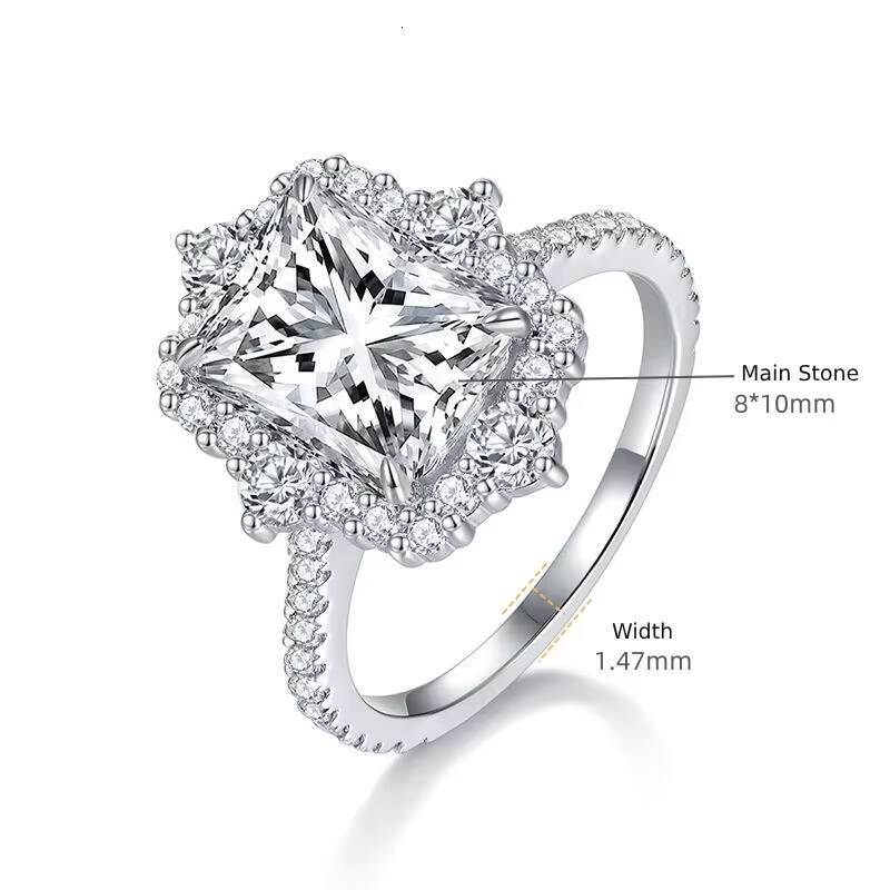 Wedding Bridal S925 Sterling Silver Couples Rings Anniversary Gift 4ct Radiant Cut D Color Moissanite Rings for Women
