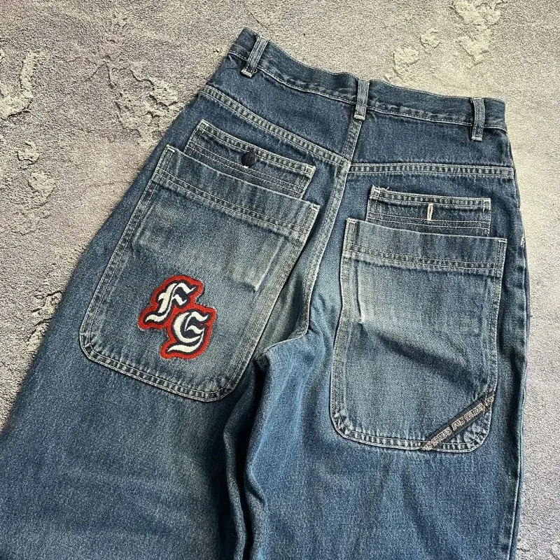 Streetwear Y2K Harajuku hiphop letter embroidery black loose jeans for men and women fashion retro trend sports trousers 251023