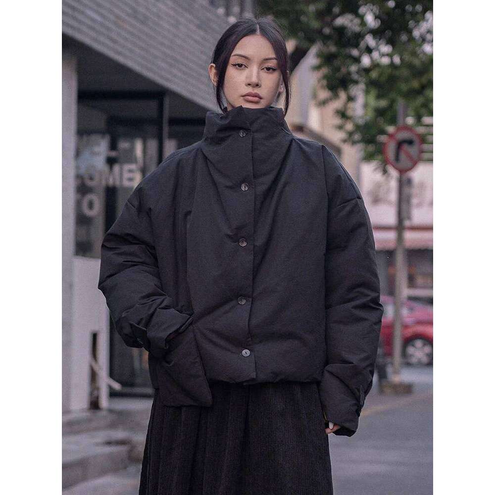 Apricot Big Size Warm Cotton-Padded Coat Long Sleeve Loose Fit Women Parkas Fashion Tide New Autumn Winter 2025