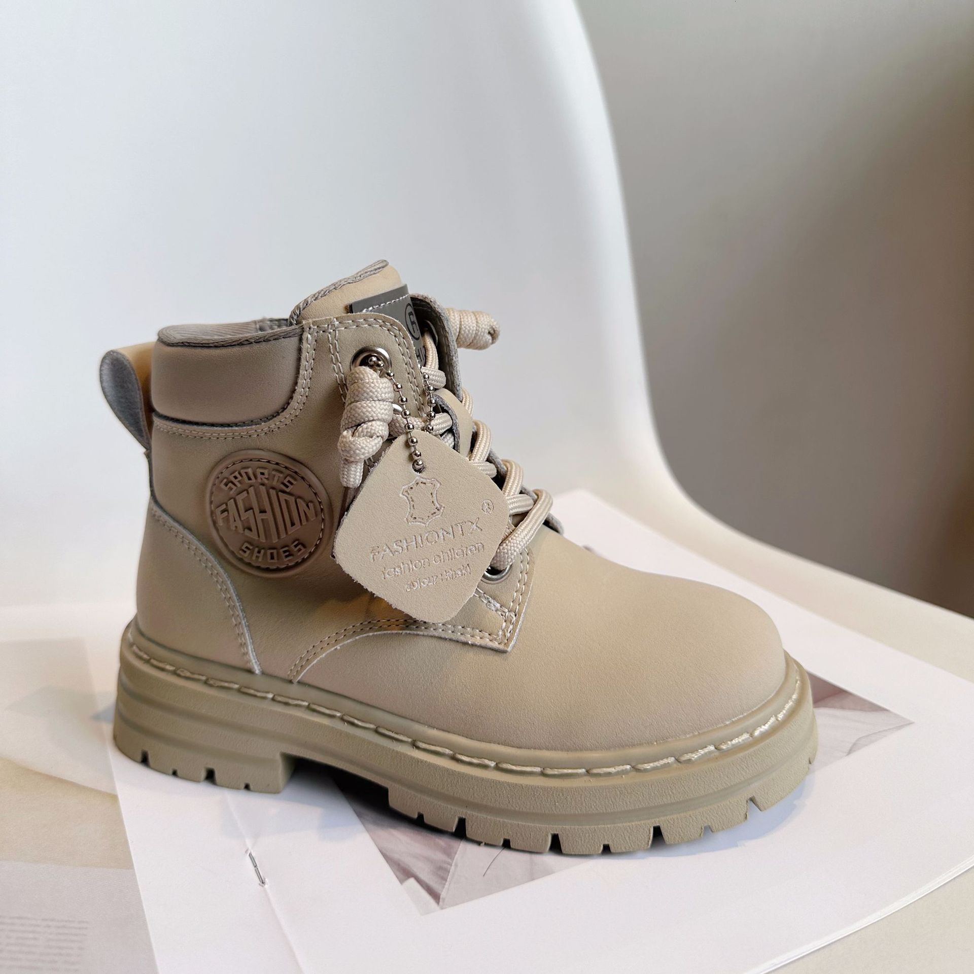 Children's shoe designer fashionable autumn and winter Martin boots genuine leather yellow boots desert boots double cotton boots