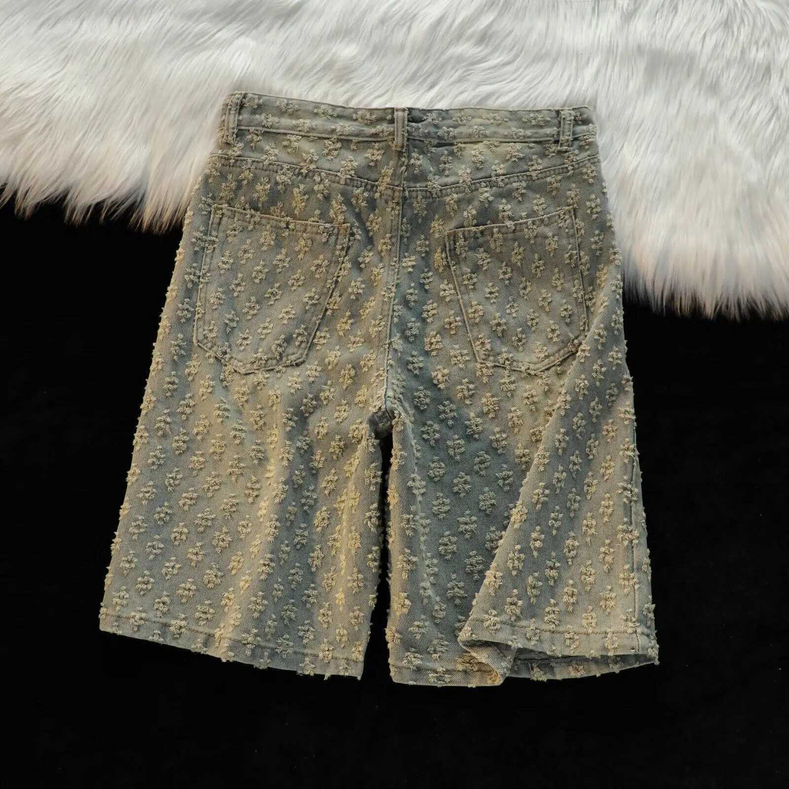 Fashion Casual Summer Light Blue Distressed Men Denim Shorts Smart Straight Leg Loosen Male High Street Niche Design Tide ShortsXJ251025