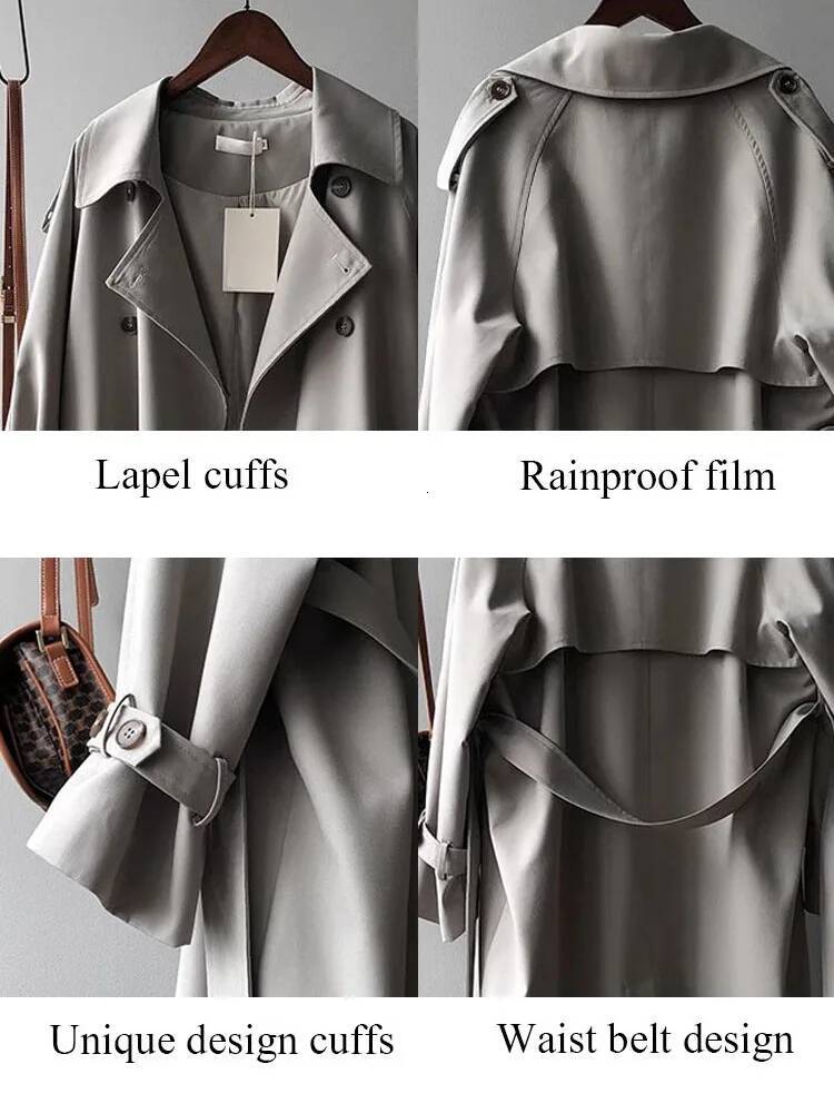 Women Double Breasted Loose Abrigos Korean Long Sleeve Trench Coats With Belt Spring Fall Casual Streetwear Gabardina Outerwears dongdumaoyi