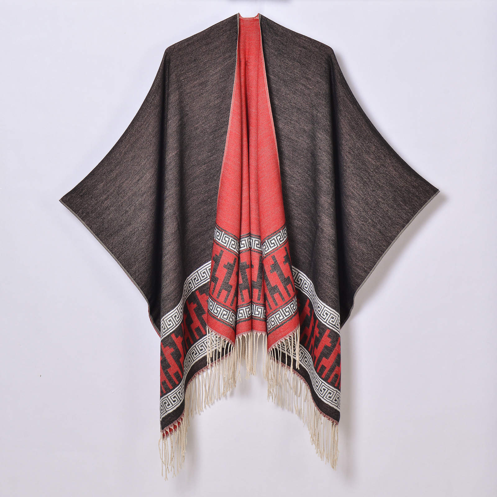 Autumn Winter Shawl New Womens Letter Dot Coat Tassel Jacquard Cape Cardigan