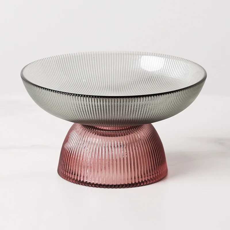 Creative Striped Fruit Plate Dessert Oatmeal Salad Bowl Living Ro Decoration Transparent Candy Nut Storage Plate Decor Y251025