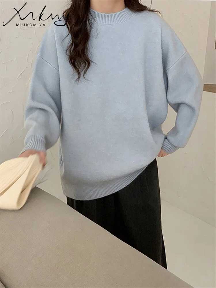 MiuKoMiYa Winter Sweater Women Yellow Warm O Neck Knitted Pullovers Loose Outwear Autumn Jumpers Women Vintage Sweaters PinkT251025