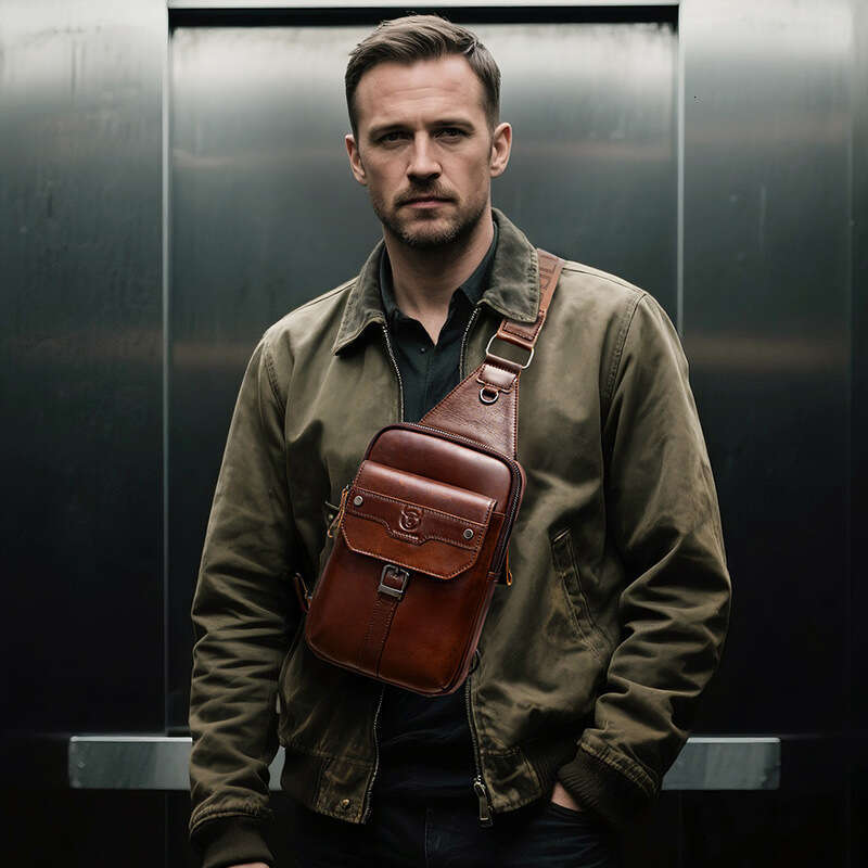 Captain Cow Goods Men S Genuine Leather Single Shoulder Chest Top Layer Cowhide Phone Tablet High End Front Crossbody Bag