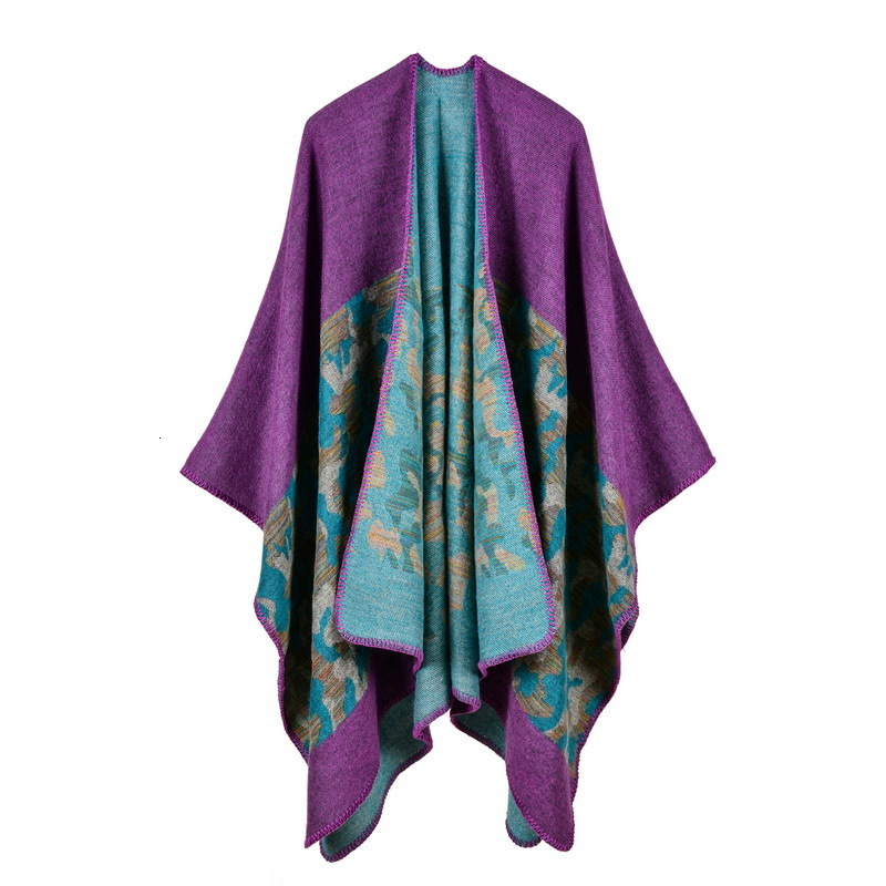 Womens Fashion Camouflage Imitation Cashmere Split Long Thickened Shawl Cape