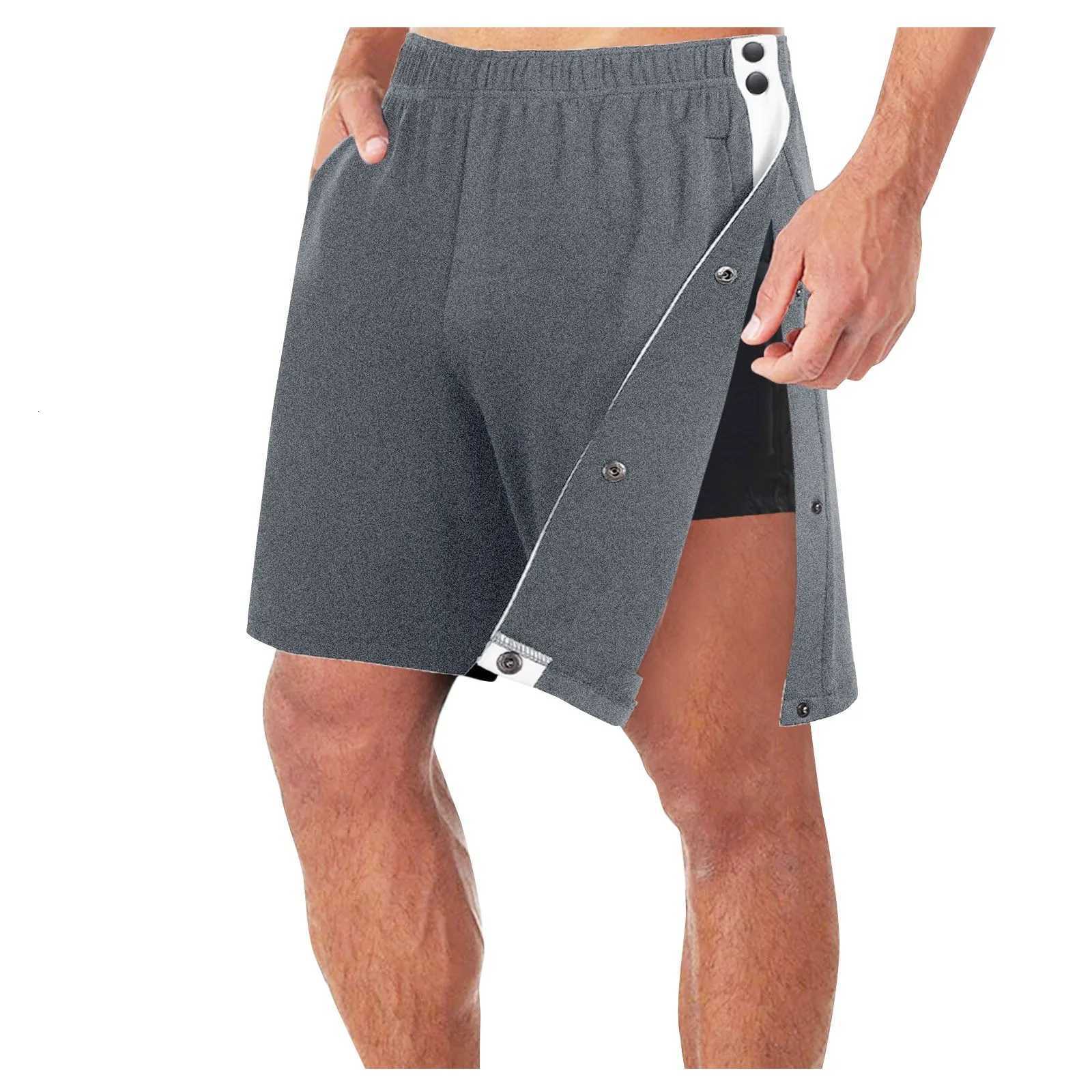 Man Loose Straight Side Buckle Split Elastic Waist Shorts With Pocket New Fashion Trendy Casual Sport Training Five Length PantsXJ251025