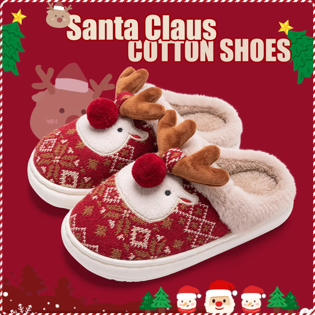 Winter Lovely Womens Slippers Home Cute Cartoon Cotton Slippers Christmas Deer NonSlip House Shoes251020