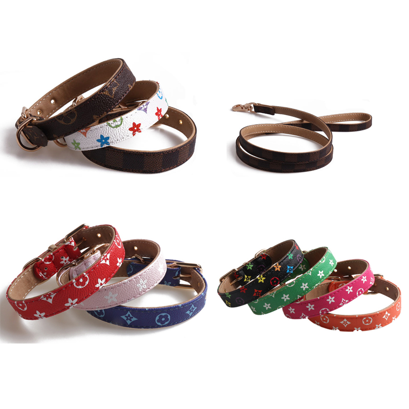 Luxury PU Leather Dog Collar Designer Leash Set, Adjustable & Padded, Heavy Duty Metal Buckle, 120 cm Lead, XS L, Multi-Color