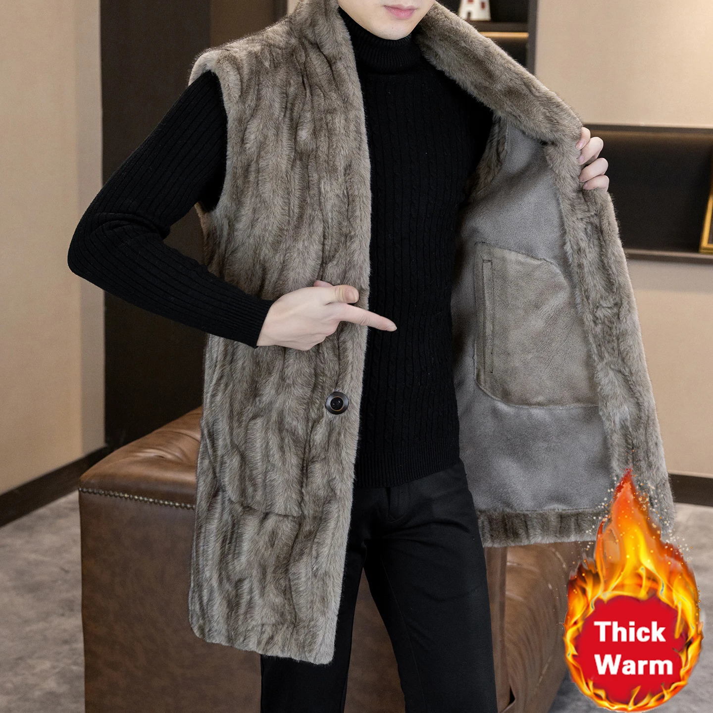 Light Mens Faux Fur Gold Mink Velvet Jacket Men Vest Fur Integrated Thickened Waistcoat Sleeveless Jacket Mens Clothing 251020