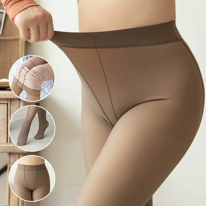 Large Size Winter Women Warm Leggings Elastic High Waist Fleece Thermal Tights Ladies Fake Translucent Thick Pantyhose Stockings 251018