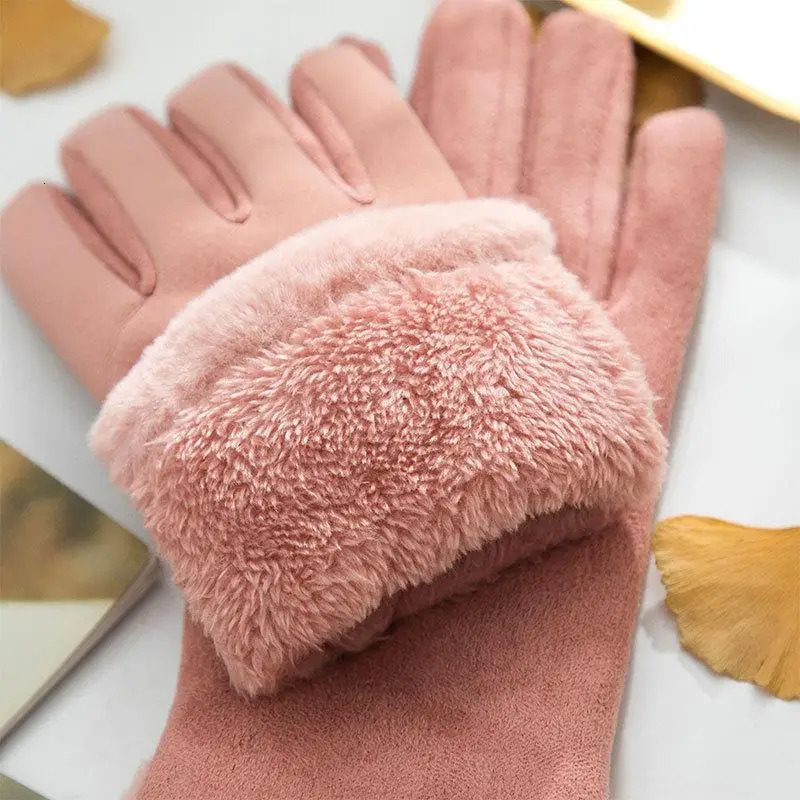 Suede Winter Ladies Gloves Korean Cute Thick Autumn and Winter Warm Driving and Riding Touch Screen Gloves 251023