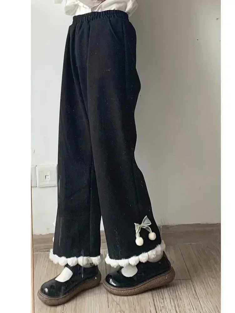 Japanese Kawaii Pants Women Wide Leg Cute Sweatpants Sweet Harajuku Lolita Vintage Baggy White Trousers with Bow WinterT251025