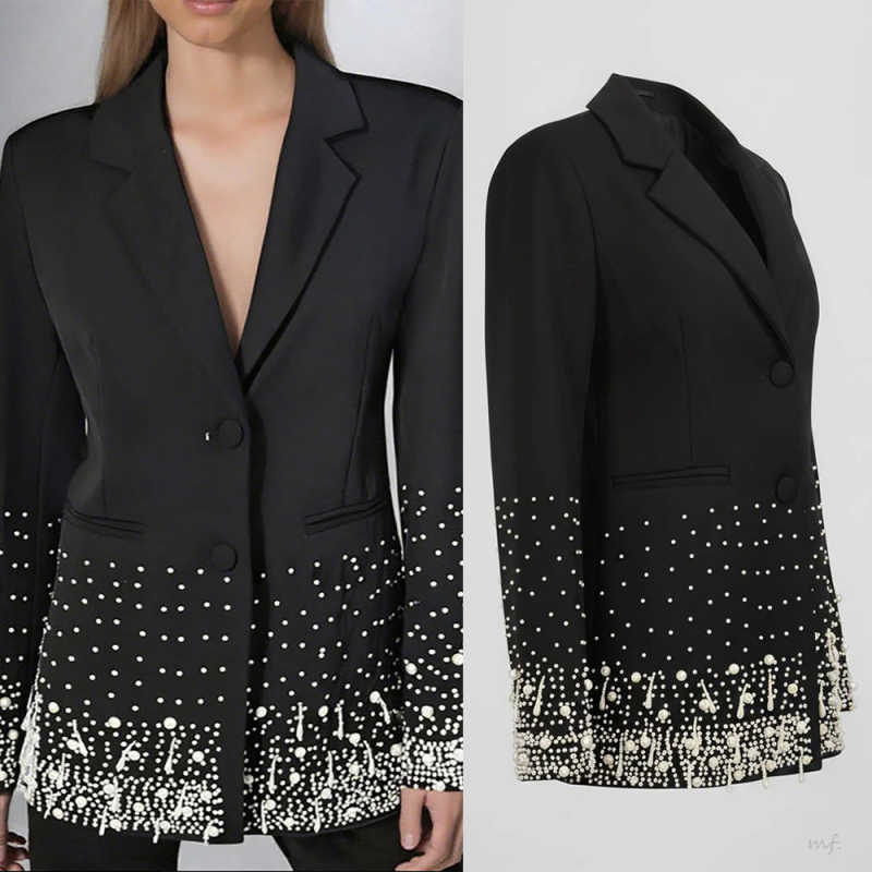 Fashion Women's Suit 1 Piece Embellished Blazer Notched Lapel Pearl Beading Evening Party Prom Special Occasion Customized