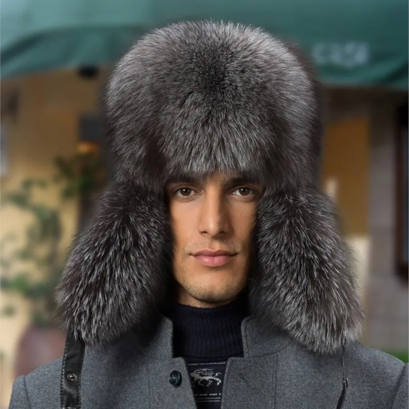 Real Fox Fur Hats Men s Winter Lei Feng Hat MiddleAged Elderly Outdoor Thickened Raccoon Fur Cap Warm Sheep Leather Bomber Hat 251024