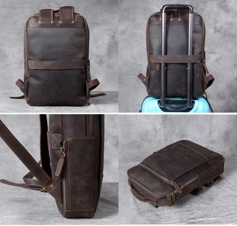 Vintage Crazy Horse Genuine Leather Backpack Men Backpack Laptop Leather Daily Bagpack Male Rucksack Trave Hiking Knapsack Large W251025