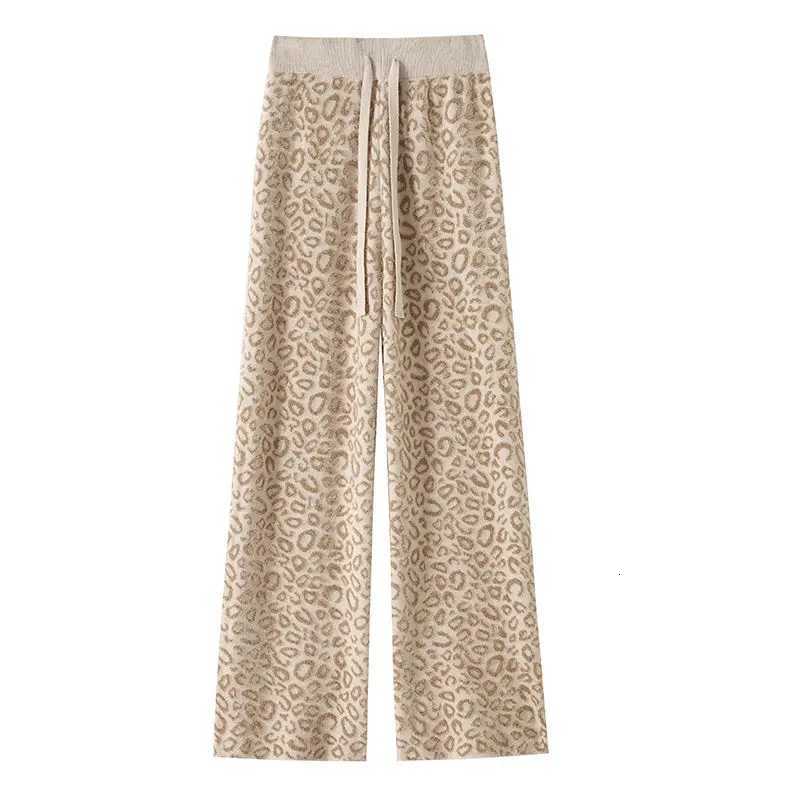 Coffee Leopard Print Knitted Wide Leg Pants Women Mink Fleece Warm Winter Doublesided Fleece Winter Pants Lazy Hanging FeelingT251025