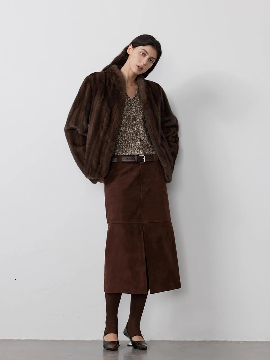 Lautaro Autumn Winter Short Brown Thick Warm Soft Faux Mink Fur Coat Women Stand Collar Elegant Chic Fluffy Jacket 2025 251013