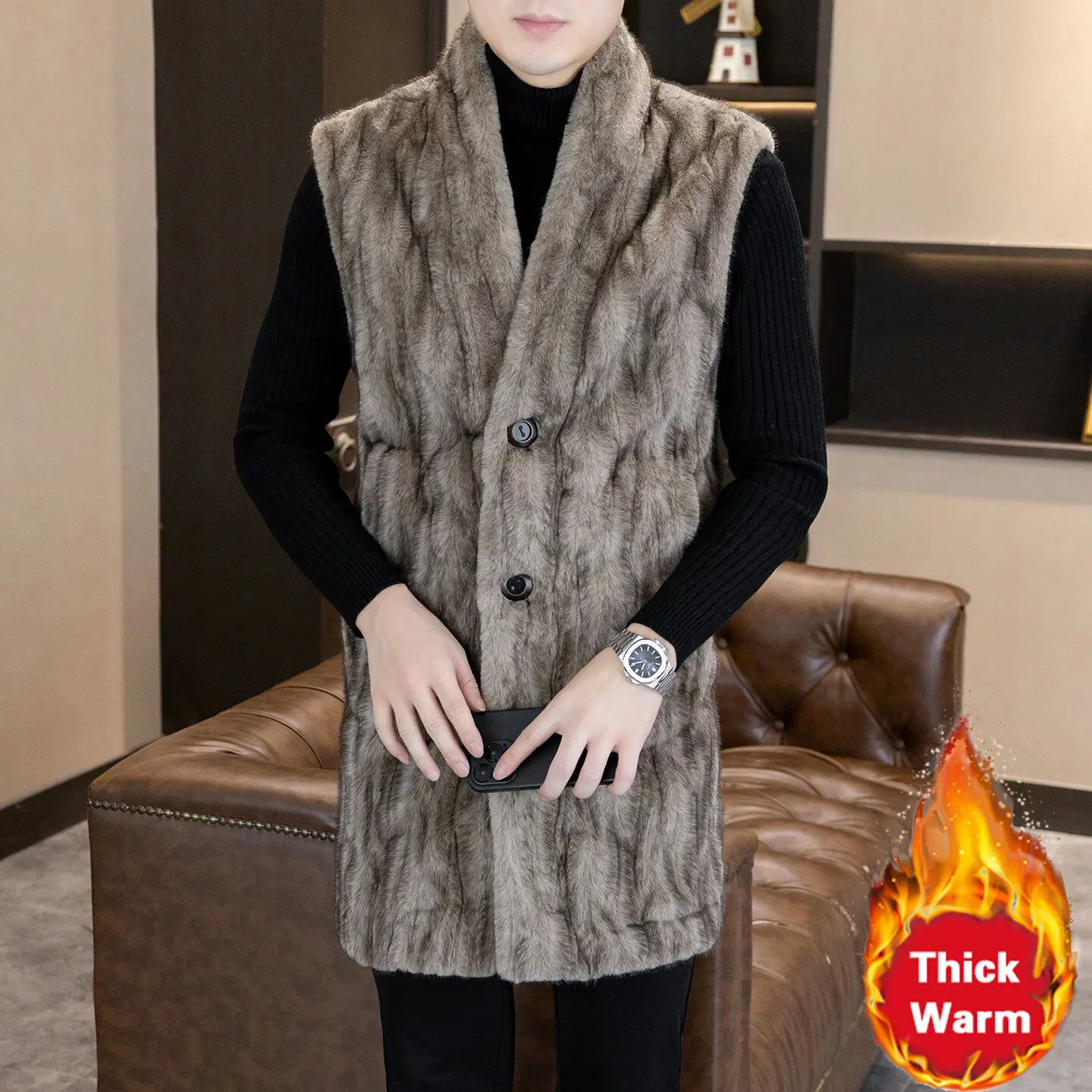 Light Mens Faux Fur Gold Mink Velvet Jacket Men Vest Fur Integrated Thickened Waistcoat Sleeveless Jacket Mens Clothing 251020