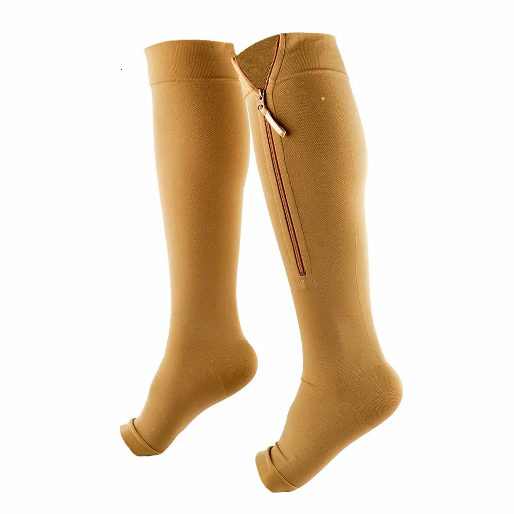 S M L XL XXL 3XL 4XL 5XL High Quality Open Toe Elastic Socks Middle Tube Zipper Compression Sports Leg Vein Pressure Varicose 251023