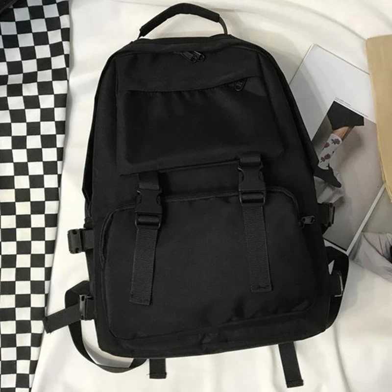 Large Capacity Black Backpacks For Men Women Travel Bag Solid Harajuku Student Schoolbag Backpack Unisex Bags High Street W251025