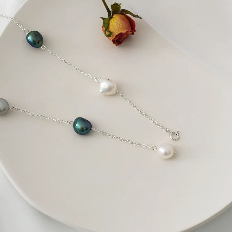 ASHIQI Real 925 Sterling Silver Necklace 89mm Natural Baroque Pearl For Women Vintage Handmade Jewelry Gift 251016