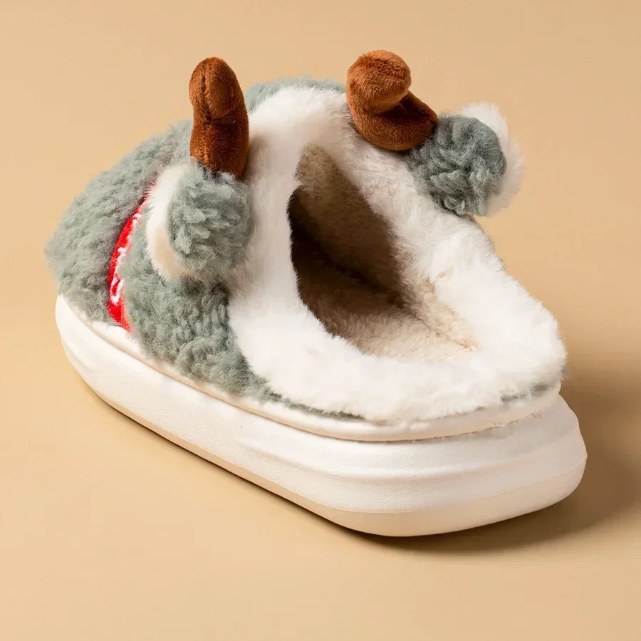Thick Sole Christmas Deer Slippers Women Indoor Warm Slippers Men Soft Plush Home Floor Shoes Winter Platform Shoes Gifts 2024251020