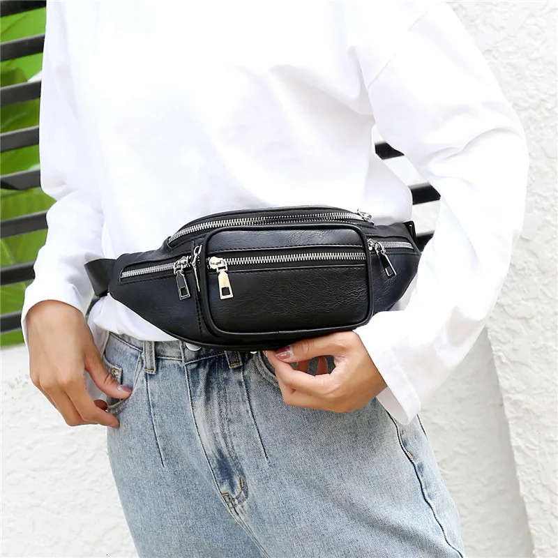 Solid PU leather handbag Women chest Pack Punk Bag Womens Belt Waist Bag Women Waist Pack cell phone Bags 251023