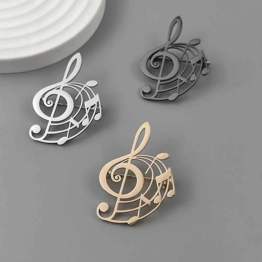 Fashion punk style hollow music symbol stainless steel goldplated 18K brooch black suit accessories wedding matching set J251115