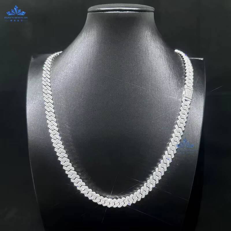 Pass Diamond Tester 13mm 925 Silver VVS Moissanite Diamond Iced Out Cuban Link Chain Necklace Custom Hip Hop Jewelry