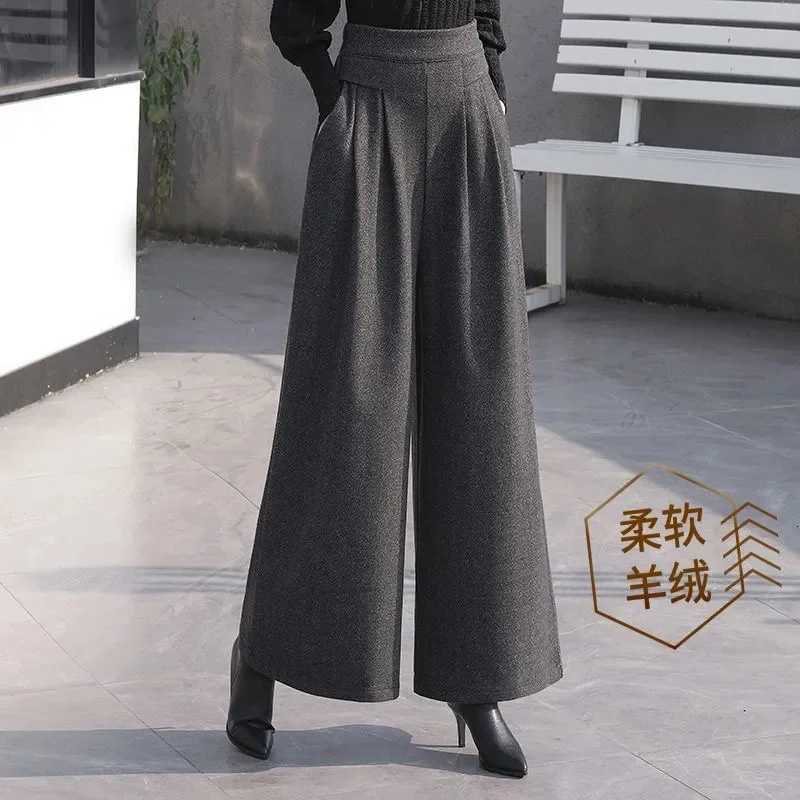 Wool WideLeg Pants Womens Autumn Winter New High Waist Loose Padded Pantalones Cashmere Trousers Straight Pants FemaleT251025