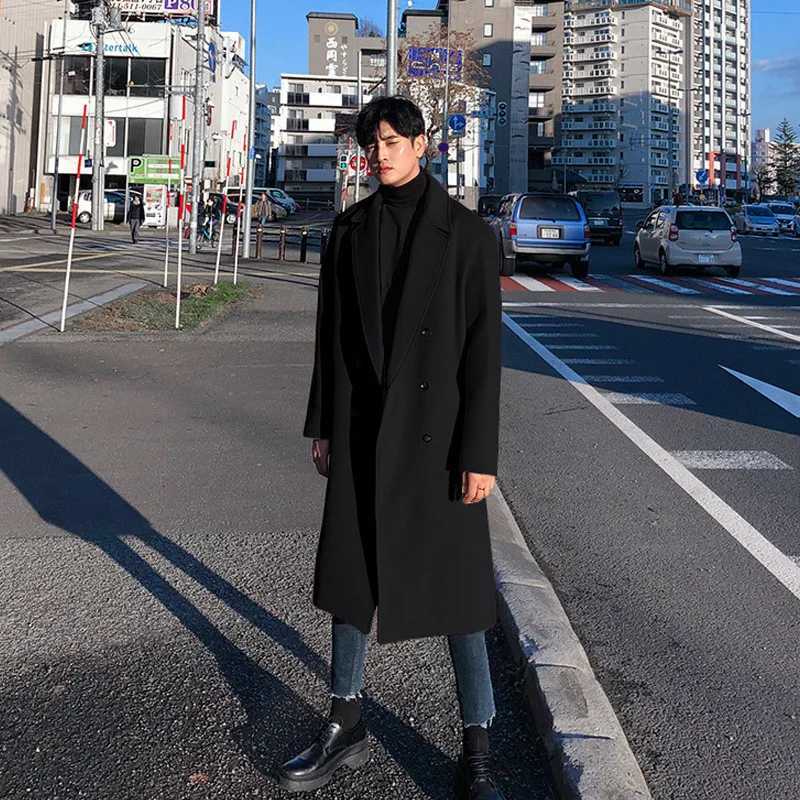 Casual Turndown Collar Mens Woolen Jackets Outerwear Autumn Winter Mens Fashion Doublebreasted Long Coat Men CardigansT251025