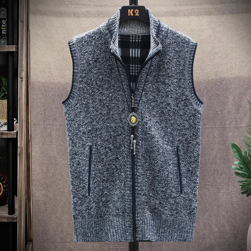 Mens Sweater Vest Solid Knit Sweaters Sleeveless Jackets Knitted Cardigan Zip Coat Turtleneck Fleece Warm Homme Clothes 251016