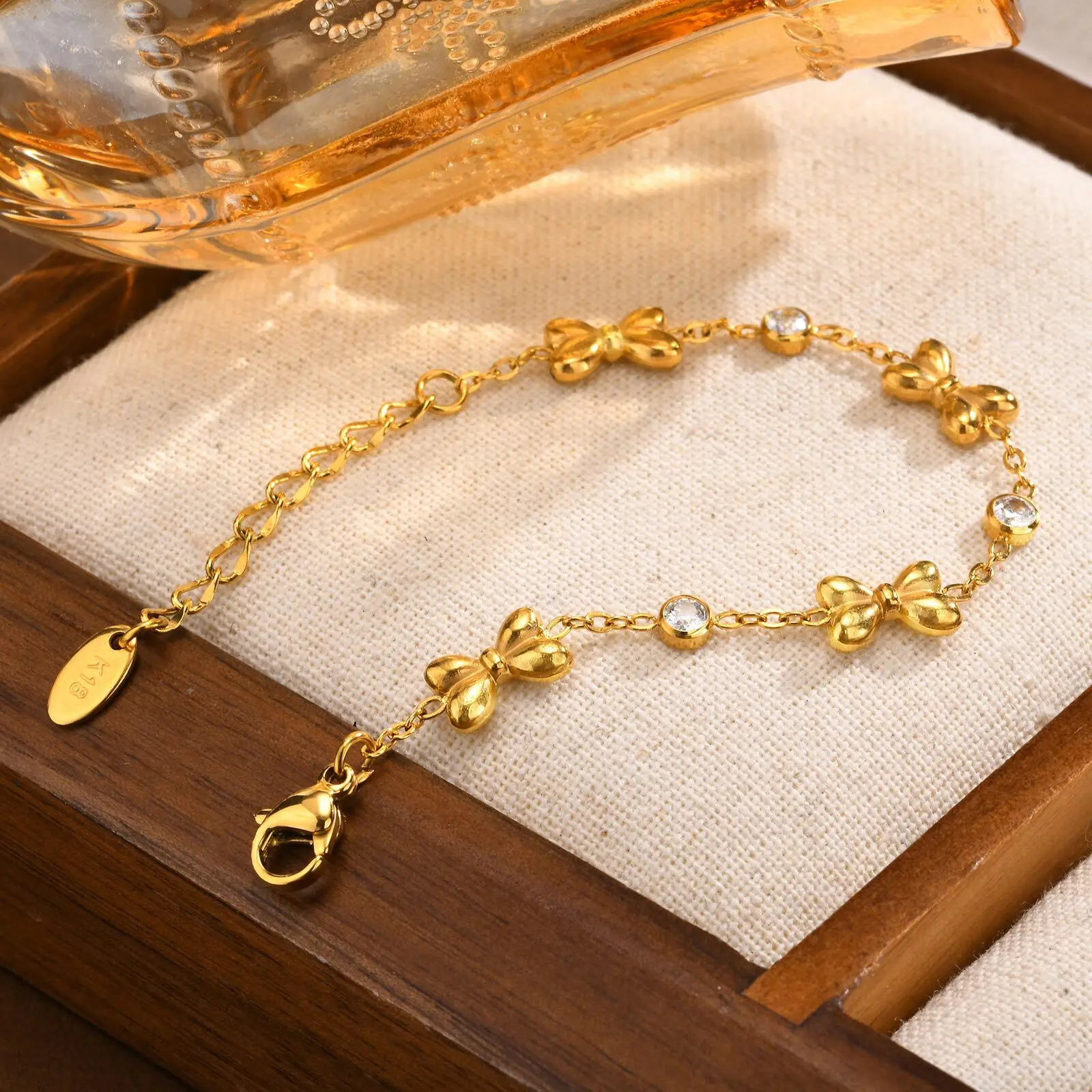 Vnox Stainless Steel rens Bracelet For GirlsCubic Zirconia Inlay With Bow Element ChainCute Style Jewelry Daily 251023