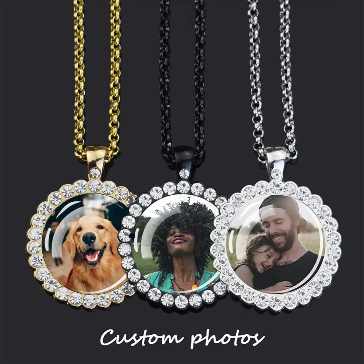 Custom Pendants Necklace DIY Customize Picture Po Angel Wing Rhinestone Glass Dome Pendant Hip Hop Rock Jewelry Gift 1PC 251023