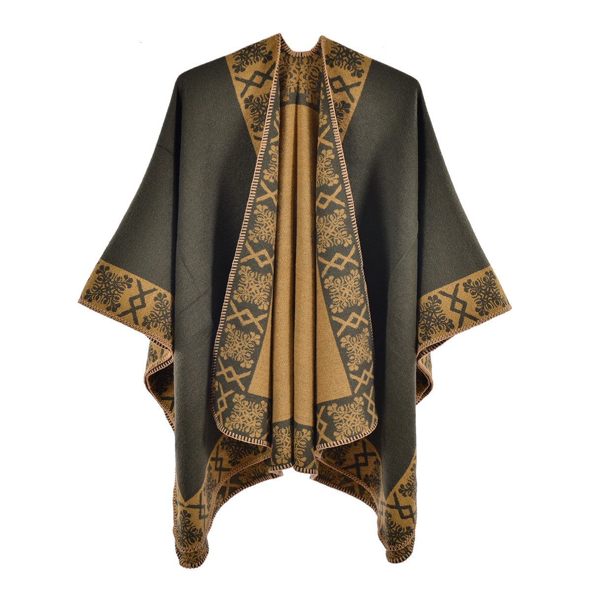 New Womens Split Shawl Autumn Winter Ethnic Style Imitation Cashmere Thickened Warm Cape Scarf Outerwear