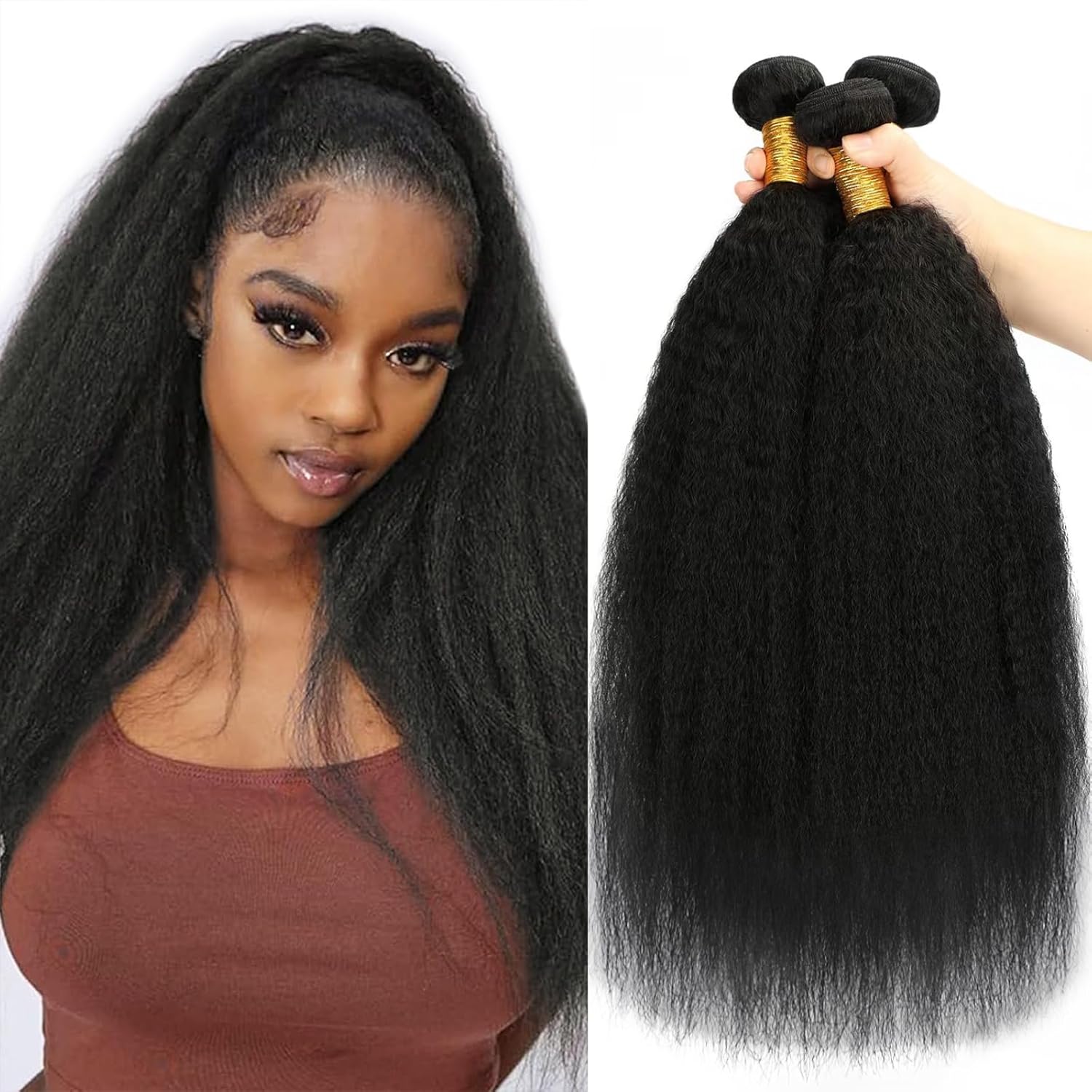 Kinky Straight Bundles Human Hair 8-32 Inch 95-100g Remy Virgin Hair Weave 1 Bundle Natural Black Hair