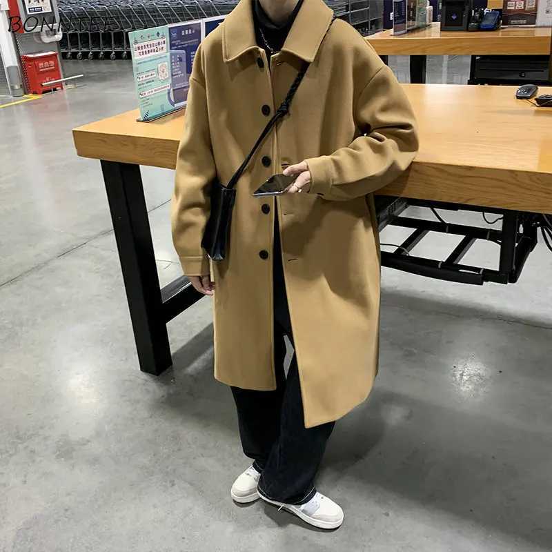 Blends Men Xlong Autumn Winter Korean Style Trendy Loose Overcoats Solid Handsome Allmatch College Harajuku Clothing MidcalfT251025