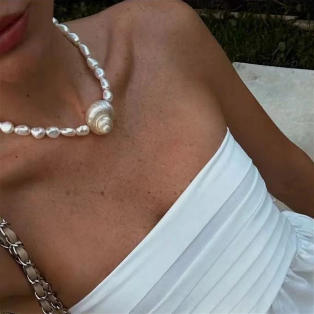 Yori Natural Baroque Freshwater Pearl Clavicle Necklace Vacation Beach Stainless Steel Charm Jewelry Trendy 251016